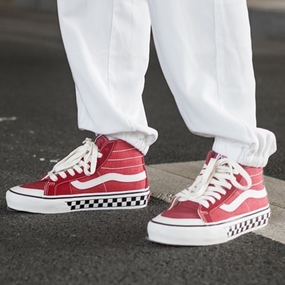 Vans SK8 Hi Decon Red And White Skater Sneakers - Picture 1 of 10